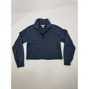 Athleta Seasoft Rib 1/4 Zip Popover Sweatshirt XXS Oversized Blue/gray Neutral